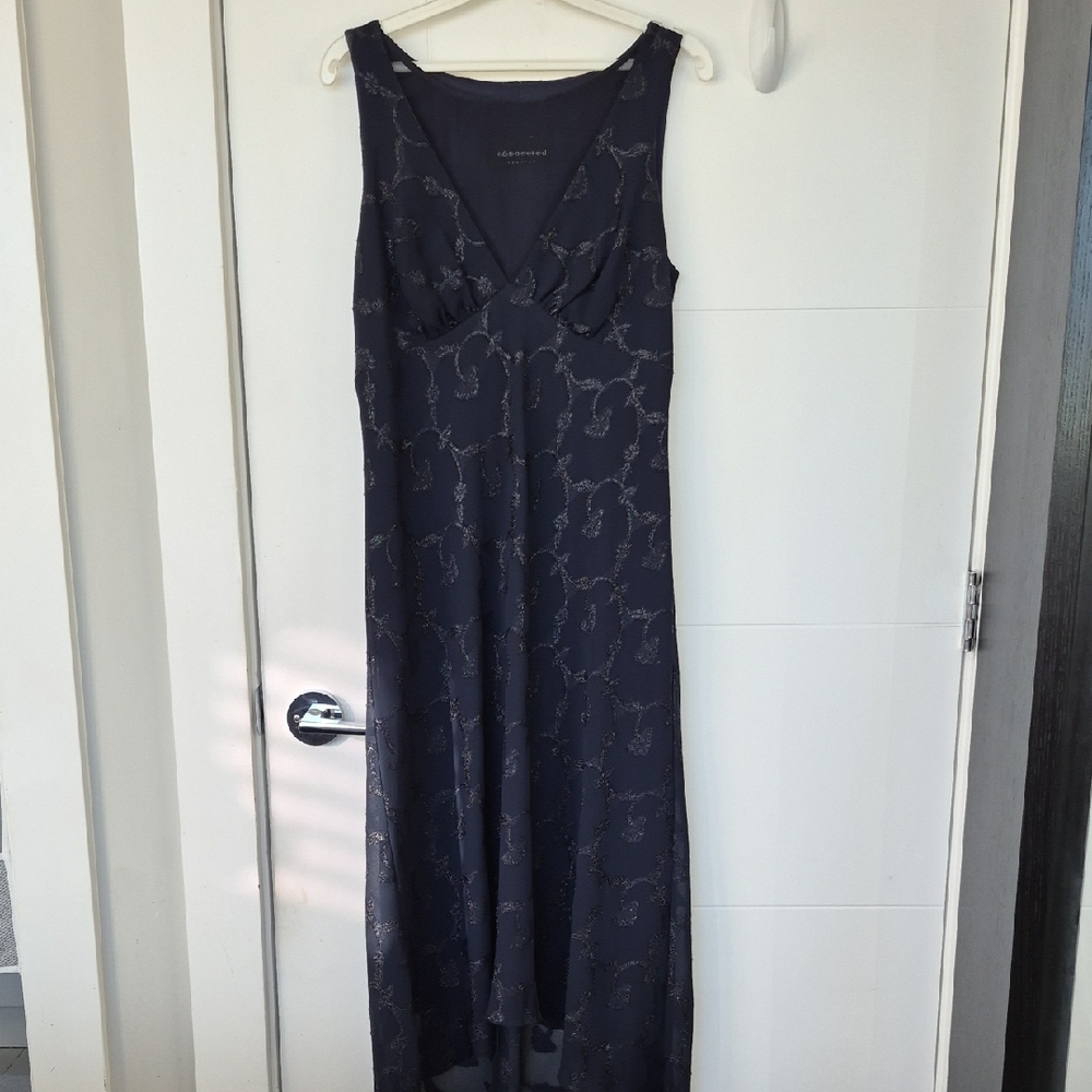Connected Apparel Navy Dress with Subtle Pattern